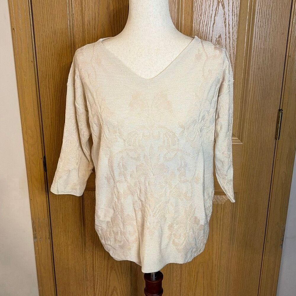 Chico’s Metallic Shimmer Sweater Top Double‎ V Neck Medium